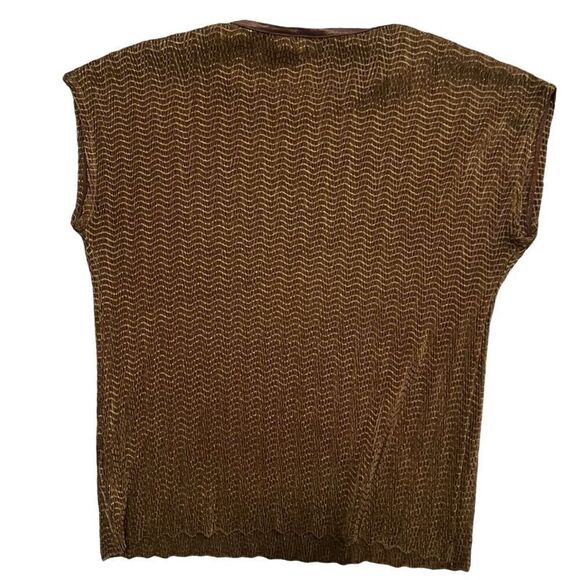 VINTAGE KIM ROGERS Golden Brown Short Sleeve Textured Blouse Size MP - Picture 2 of 7